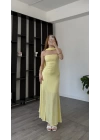 Sarı Tiara Astarlı Şal Detaylı Elbise