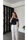 Antrasit Selinda Düşük Omuzlu Drapeli Bluz
