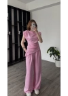 Serena Pembe Asimetrik Kesimli Vatkalı Takım