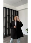 Siyah Aida Premium Kaşe Kaban