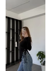 Siyah Arlin Bağcık Yanlı Bluz
