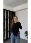Siyah Arlin Bağcık Yanlı Bluz