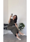 Haki Jane Kısa Kollu Basic Uzun Elbise