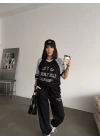 Siyah Beverly Hills Kısa Oversize Tshirt & Eşofman Takımı