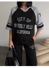 Siyah Beverly Hills Kısa Oversize Tshirt & Eşofman Takımı