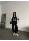 Siyah Beverly Hills Kısa Oversize Tshirt & Eşofman Takımı