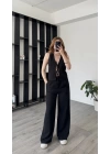 Siyah Celin Bağcıklı Keten Takım