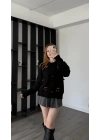 Siyah Chery Kirazlı Triko Hırka
