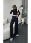 Siyah Crop Bluz - Pantolon 2’li Basic Takım