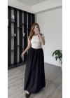Siyah Dora Kemerli Poplin Elbise