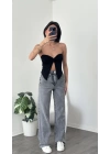 Siyah Elia Kelebek Straplez Bluz