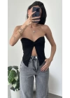 Siyah Elia Kelebek Straplez Bluz