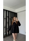 Siyah Emilia Yaka Detaylı Gabardin Ceket