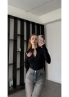 Siyah Ester Fermuar Yakalı Bodysuit