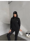 Siyah Fermuar Yakalı Sweat & Tayt Spor Marka Takım