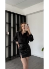 Siyah Fiora Oversize Saten Gömlek