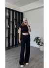 Siyah Fulia Çift Büzgülü Gofre Takım