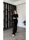 Siyah Gaia Parmak Geçirmeli Tayt Takım