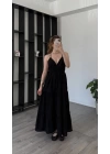 Siyah Greta Çapraz Sırt Askılı Elbise