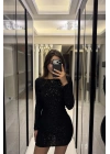 Siyah Işıltılı Sırt Dekolteli Mini Elbise