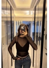 Siyah Jenna Transparan Tül Bluz