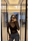 Siyah Jenna Transparan Tül Bluz