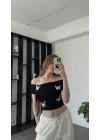 Siyah Kelebek Detaylı Madonna Bluz