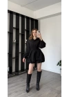 Siyah Kendra Balon Etekli Gömlek Elbise