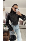 Siyah Korse Kesim Deri Ceket