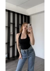 Siyah Lancel Astarlı Boyundan Askılı Basic Bluz