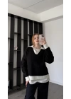 Siyah Layla Polo Yakalı Triko Kazak