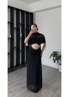 Siyah Lili Tül Omuz Detaylı Elbise