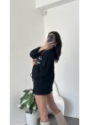 Siyah Lisa Nakış İşlemeli Kimono
