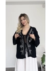 Siyah Lisa Nakış İşlemeli Kimono