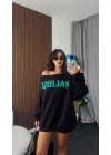 Siyah Malibu Tek Omzu Düşük Oversize Sweatshirt