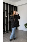 Siyah Maria Kürk Yakalı Şişme Mont