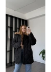 Siyah Maria Kürk Yakalı Şişme Mont
