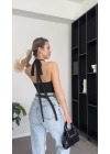 Siyah Mery Boyundan Bağlamalı Bluz