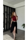 Siyah Niky Şortlu Kruvaze Etek