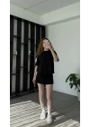 Siyah Raya Şeritli Şort Etekli Takım