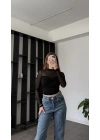 Siyah Rosa Tül Detay Düğüm Bluz