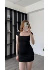 Siyah Sarah Kısa Kollu Mini Basic Elbise