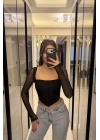 Siyah Tül Kollu Korse Bluz