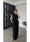Siyah Vivi Kuşaklı Vatkalı Tulum