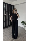 Siyah Vivi Kuşaklı Vatkalı Tulum