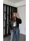 Siyah Wenna Oversize Bomber Deri Ceket