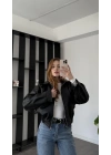 Siyah Wenna Oversize Bomber Deri Ceket