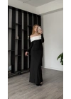 Siyah Yulia Yaka Detay Madonna Elbise