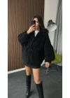 Siyah Yumoş Peluş Oversize Kaban