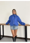 Taş Detaylı Spor Bomber Ceket Saks Mavi